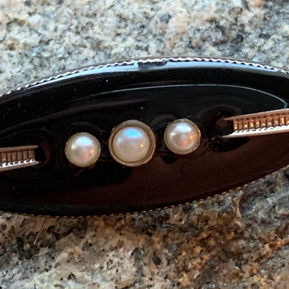 Art Deco Black Silver Tone Pearl Brooch Pin Woman’s Jewelry Pinup Flapper Girl - Picture 5 of 8